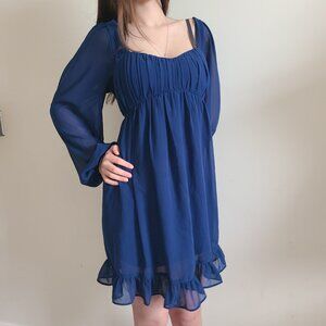 Abercrombie & Fitch Blue Babydoll Mini Dress Romantic  Long Sleeve Square neck